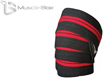 Muscle Blox Knee Wraps for Powerlifting, Weightlifting - 1 Pair 2 Wraps - Premium Quality, Heavy Duty - Ultimate Knee Support - Effectively Avoid Injury While Training (Red/Black)
