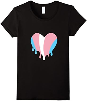 Women's Transgender Pride Dripping Heart T-Shirt XL Black