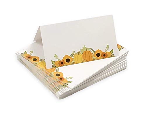 Desert Mercantile Fall Place Cards - 50 Pack - Tented Place Cards with Autumn Theme for Thanksgiving Table, Holiday Buffets, Autumn Weddings. Folded Place Cards are Made of 14 pt. Matte Card Stock.