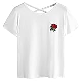 Women T Shirt, Bestpriceam Lady Rose Embroidery Drop Shoulder Tops (S, White 2)