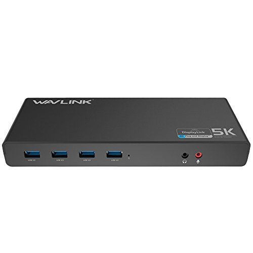 Wavlink Universal USB-C/USB 3.0 Ultra 5K Laptop Docking Station with 4K Dual Video Outputs ,Support for Windows 7/ 8/ 8.1/ 10(USB-C in,DP and HDMI,Gigabit Ethernet,Audio out and Mic in,6 USB 3.0 Port)