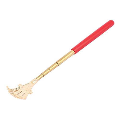uxcell Rubber Coated Telescopic Extendable Back Scratcher Red Gold Tone