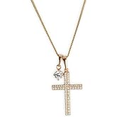 JIM'S SXP Elegant 18K Gold Plated Cross Pendant Necklace, Dainty Crystal Cubic Zirconia, Religious Fashion Jewelry for Women