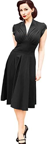 KDHJJOLY Comfortable Women Black Swing V-neck Stretched Tight Skirt with Cap Sleeves Dress Effective shipment