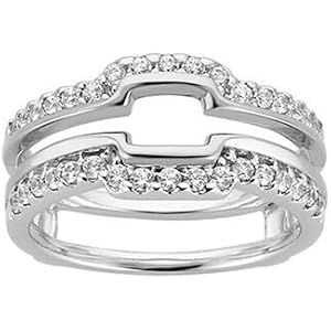 925 Sterling Silver White Gold Plated Created Diamond Square Notch Ring Guard Enhancer Wedding Band for Princess & Cushion Cu