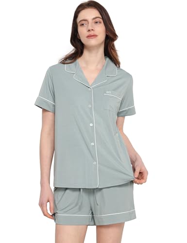 GYS Bamboo Viscose Button Down Pajamas for Women, Greyish Green, Small at Amazon