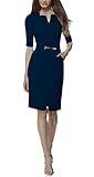 REPHYLLIS Women's Official v Neck Optical Illusion Half Sleeve Business Dress XL Darkblue