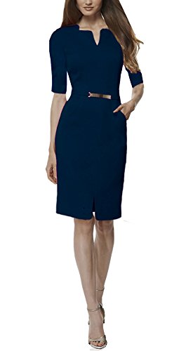REPHYLLIS Women's Official v Neck Optical Illusion Half Sleeve Business Dress XL Darkblue