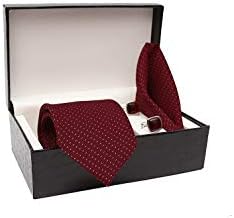 COCO CHANEL Combo of Red Cotton Silk Stain Resistant Necktie, Pocket Square and Cufflink Set for Men
