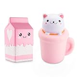WATINC Jumbo 2pcs Animal Squishy Cat Cup & Milk Sweet Scented Vent Charms Kawaii Kid Toy Hand Wrist Toy Gift, Stress Relief Toy Lovely Toy, Fun Large