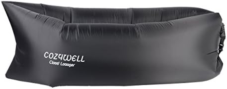 Premium Inflatable Lounger By Cozywell -2nd Generation laybag One Opening Inflatable Couch Chair Hangout Hammock Sofa -Easy to Inflates - Super Lightweight -Indoor &amp; Outdoor Relaxation -Black