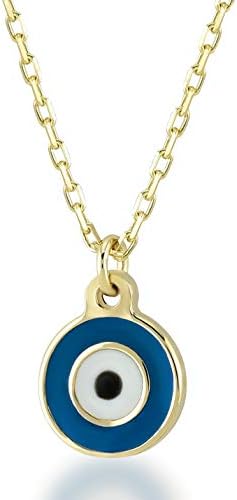 Gelin Women's 14ct Real Gold Simple Evil Eye Good Luck Enamel Pendant on Chain Necklace of Length 45 cm