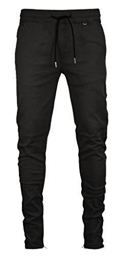 Kayden K Men's Tapered Zipper Ankle Jogger Pants (S, Jet Black)