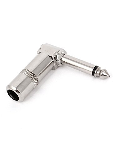 6.35mm Right Angle Double Core Male Guitar Audio Jack Plug Silver Tone