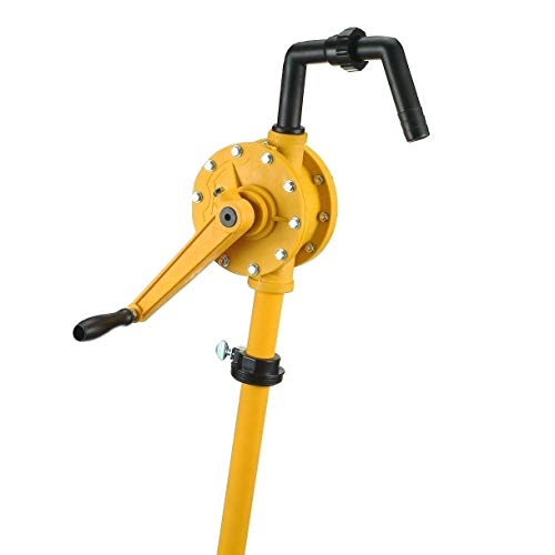 JAANHUEI RP90PJH Hand Rotary Drum Pump PP Hand Pump Oil Fuel Transfer Patented in Taiwan Yellow 51.9 inches (132 cm) PP FKM Seals 9.4 oz. (280 cc) Per Rotation for 5, 15, 30, 55 gal