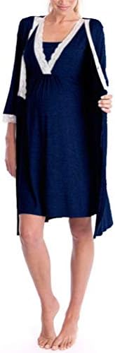 Maternity Pregnancy Labor Robe Delivery Hospital Nursing Nightgowns Sleepshirts for Breastfeeding 2Pcs Set Nightie