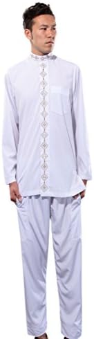 Men's Muslim Embroidery Saudi Arabic Thobe Clothing Set White size M