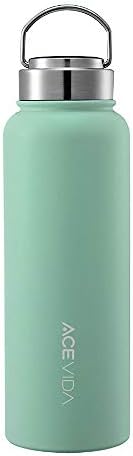 ACEVIDA Active Double Wall Vacuum Water Bottle 40oz, Thermos Flask made by 316 Stainless Steel, Wide Mouth Insulated Water Bottle for Hiking, Camping, Traveling, Green