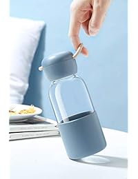 WTX   Botella de agua de cristal de borosilicato, 350 ml, con funda de silicona y tapa de gel de sílice, color azul