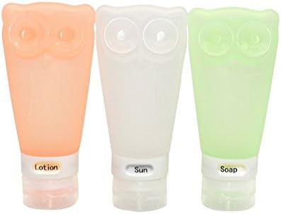 [FDA TSA Certificated] Silicone Travel Bottle Set BPA Free Squeezable Refillable Leak Proof Soft Bottle for Shampoo, Cream, Conditioner and Body Care - Owl Design Shape - Set of 3pcs 83ml/bottle