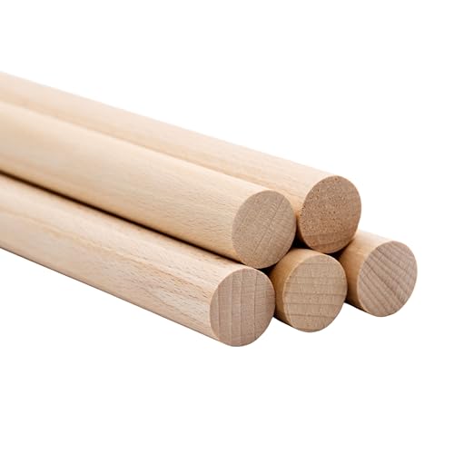 JOWE 5 pcs Wooden Dowels in Beech 15mm, Length 100 cm | Round rods in Beech Wood 15 mm Made in Austria