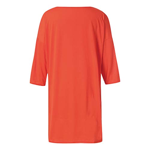 Ximandi Womens V Neck Feminino Vesti Caftan Boho Beach Cover Plus Size Ladies Baggy Dress Orange,XXXL - Thumbnail 2