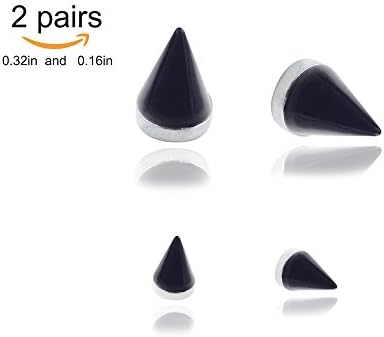 Dokreil 2 Pairs [0.32in &amp; 0.16in] Spiked Punk Magnet Ear Studs Cone Shape Non Pierced Unisex Clip On Fake Earrings (Black)