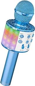 TGB Karaoke Wireless Microphone, 4 in 1 Handheld Bluetooth Microphone Speaker Karaoke Machine Dancing LED Lights, Home KTV Player Compatible with Android & iOS Devices for Party/Kids Singing (Blue)