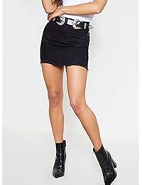 Angelegant Jean falda de dama de cintura alta con flecos Slim Fit elástico Bodycon Mini Denim falda