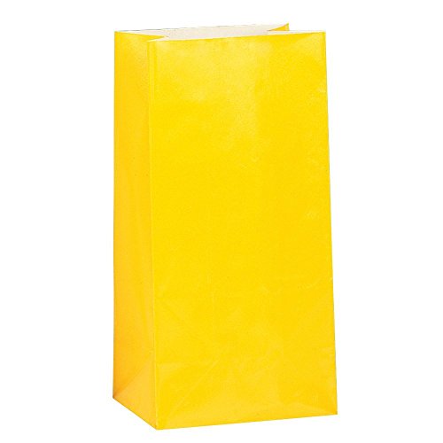 Bright Yellow Paper Party Favor Bags, 12 Count (3 pack)