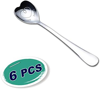 Wenkoni Creative Stainless Steel Heart Shaped Coffee Spoons, Ice Cream Spoons,Dessert Spoons (Set of 6.Color:Silver).
