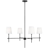 Generation Lighting 3287204-112 Baker - 4 Light Large Chandelier, Midnight Black Finish with White Linen FabricShade