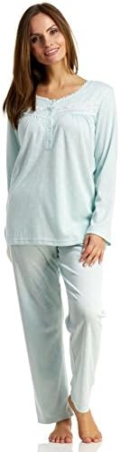 Body Touch Women's Traditional Dots Brush Back Pajama Set, Blue, Small