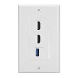 BATIGE 3 Ports HDMI & USB 3.0 Keystone Wall Plate Single Gang USB 3.0 HDMI Wall Outlet Mount Socket Face Plate Cover (2xHDMI & USB 3.0)