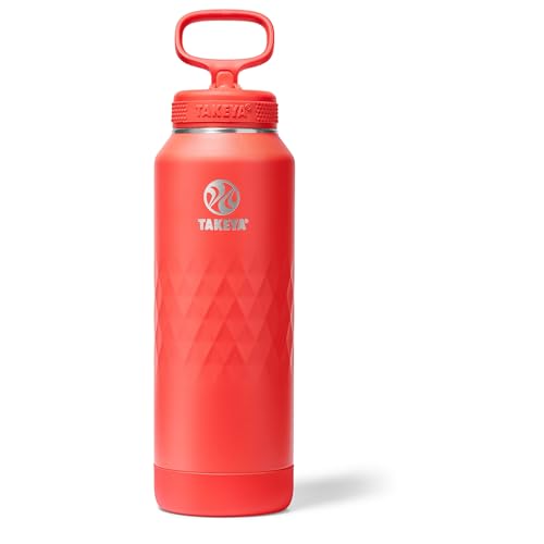 Takeya Sport Insulated Water Bottle with Straw Lid (40 oz, Crimson) - Triple Wa…