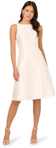 adrianna papell boat neck sleeveless a line taffeta dress Adrianna Papell Sleeveless Mikado Fit And Flare Midi Dress With V-Back