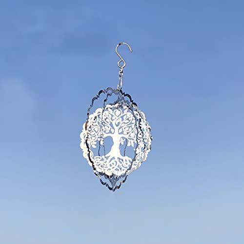 Rmikaly Tree of Life Pattern 6 Inch 3D Stainless Steel Hanging Metal Wind Spinner for Indoor Outdoor Garden Yard Decor Wind Chime Sculptures Crafts Ornaments Kinetic Yard Art Decorations