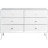 Prepac Milo Mid-Century 6 Drawer Double Dresser For Bedroom, 16" D x 52.50" W x 33" H, White