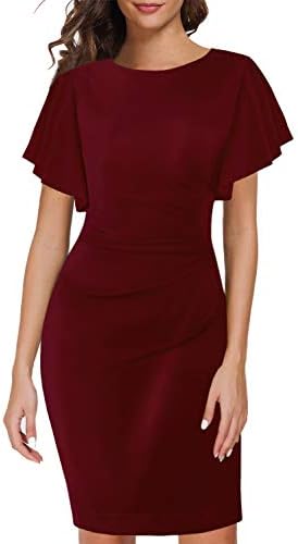 Women's 1950s Elegant Vintage Work Casual Ruffled Sleeve Cocktail Party Pencil Bodycon Dress 935