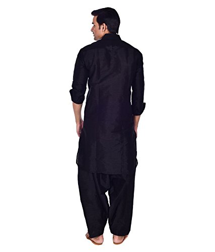royal mens black silk blend festive pathani suit
