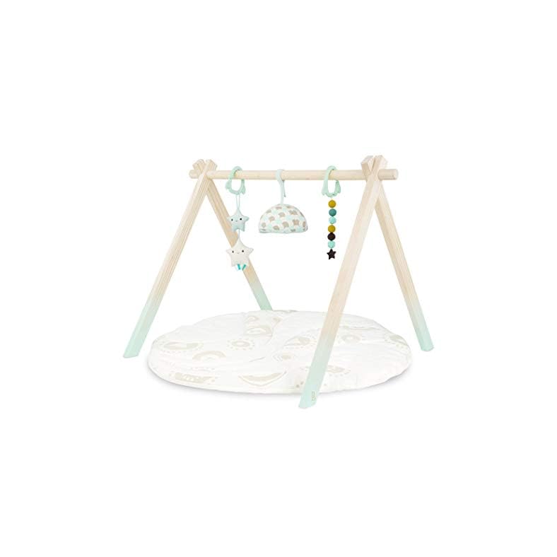 B. toys – Wooden Baby Play Gym – Activity Mat – Starry Sky – 3 Hanging Sensory Toys – Organic Cotton – Natural Wood…