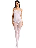Amoretu Womens Fishnet Lingerie Lace Bodysuits Crotchless Bodystocking One Size Milk White