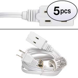 GOWOS (5 Pack) 15Ft Power Extension Cord White/SPT-2 16/2 SF-21P+51