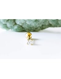 Piercing de bola de oro de 14 quilates con diamantes de imitación de 0.118 in de diámetro, redondo, redondo, con forma de bola