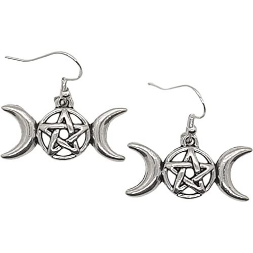 Triple Moon Goddess Earrings Gift Sterling Silver 925 Hooks for Girls, Women, Pagans & White Witches
