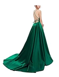 Fanciest - Vestido de fiesta de satén para mujer, sin espalda, largo