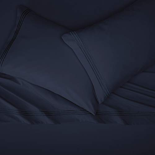 image for AmazonBasics Embroidered Hotel Stitch Sheet Set - Premium, Soft, Easy-