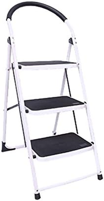Centurich 3-Step Folding Stool Steel Step Stool Foldable Step Ladder with Rubber Handgrip and Non-slip Treads (White)