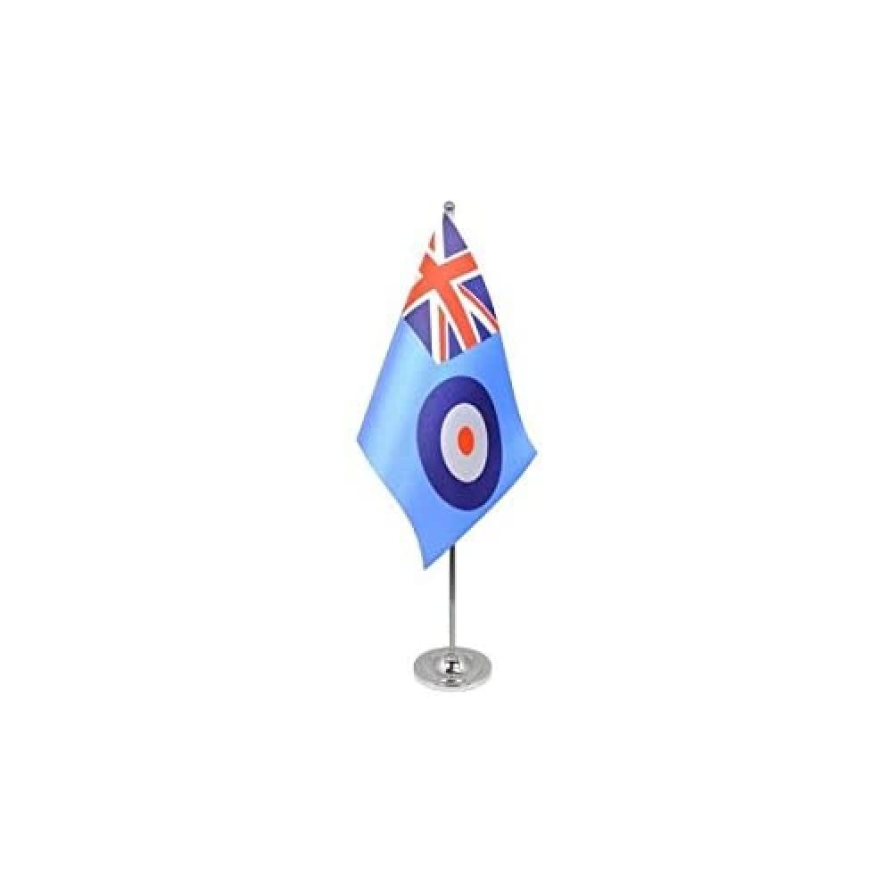 AZ FLAG RAF Ensign Prestige Table Flag 6'' x 9'' - Royal Air Force Ensign Office Decoration 100% Satin 22 x 15 cm - Desk Flag with Steel Pole and Base