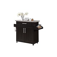 Hodedah Kitchen Island with Spice Rack, Towel Rack & Drawer, Chocolate with Grey Top